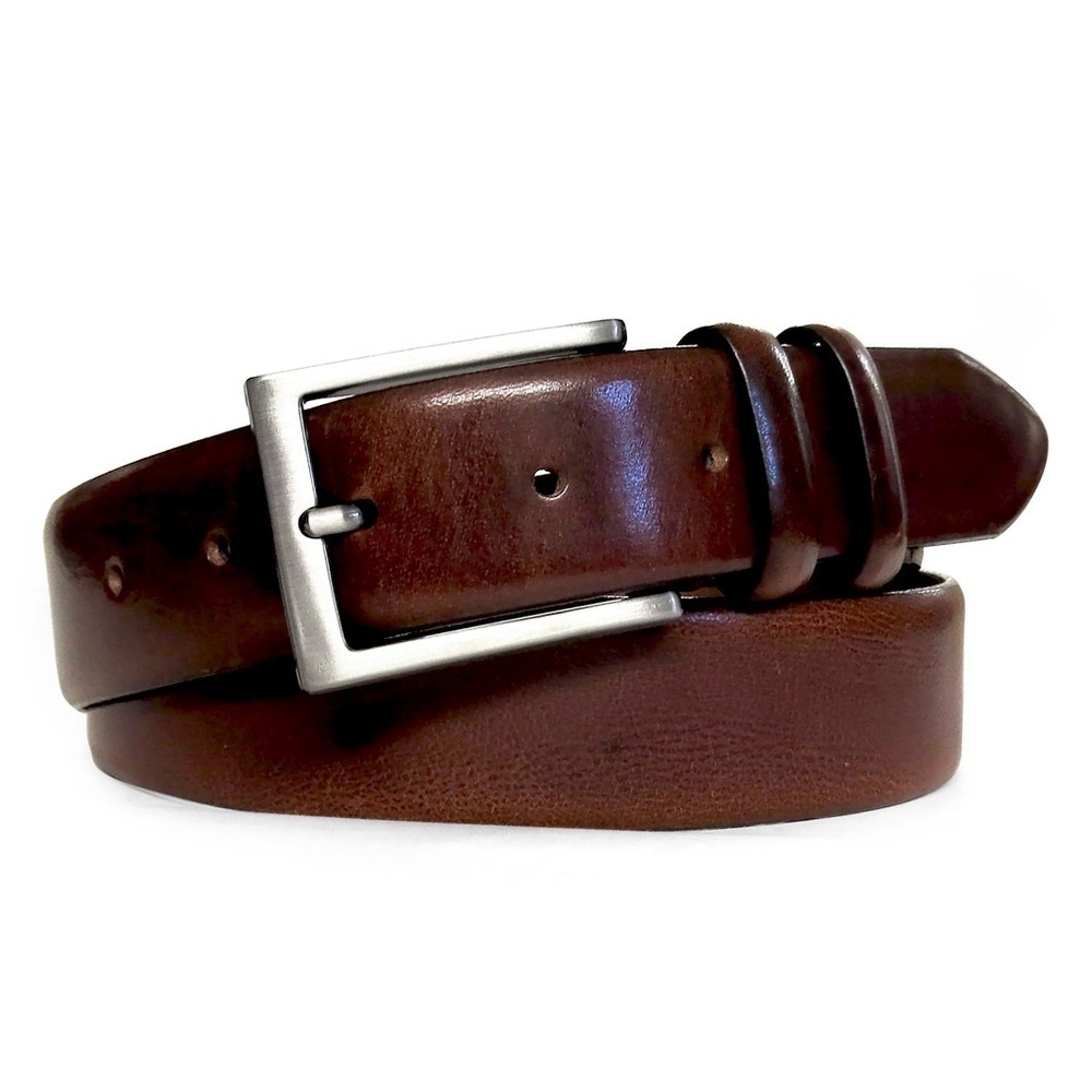 NWT Boconi Dark Brown Genuine Leather Belt Chrome Hardware Sz 42